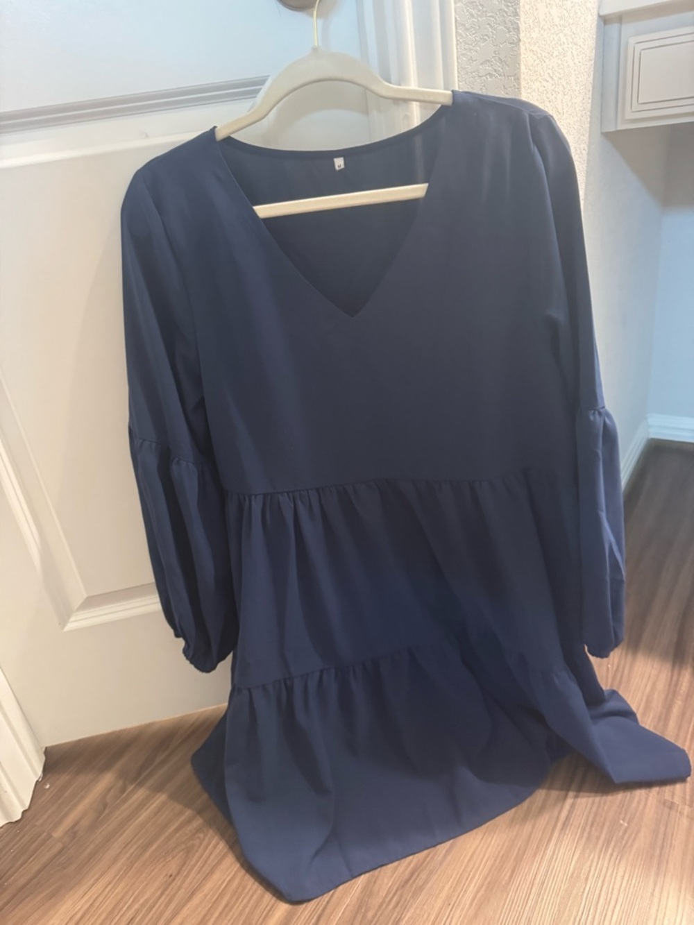 V-Neck Tiered Smock Dress in Deep Navy